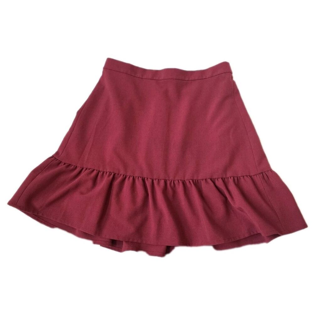 J. Crew Mercantile Women's Size 4 Skirt Burgundy Ruffle Hem Mini Skirt Romantic
